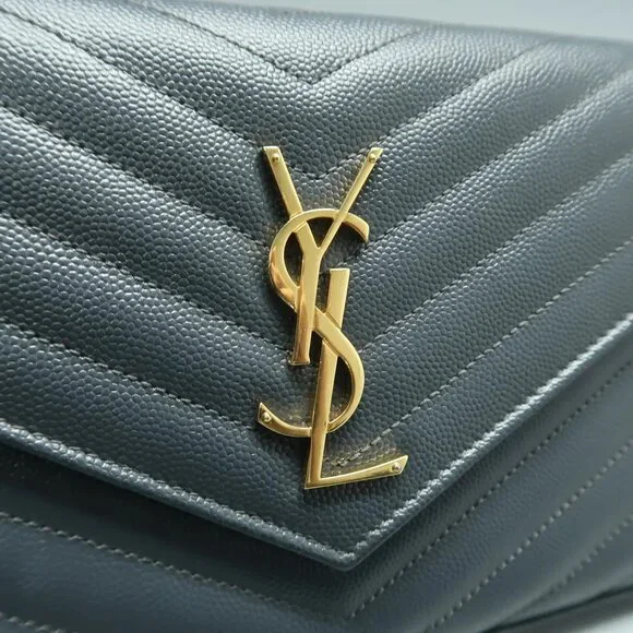 SAINT LAURENT Envelope Grey Leather Shoulder Bag 1108-011625 - Picture 7 of 12